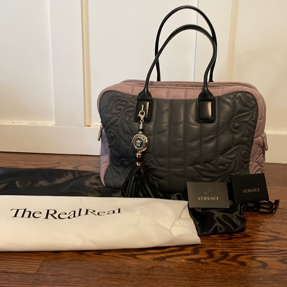 Versace Demetra Vanitas Quilted Bag top handle leather handbag EUC